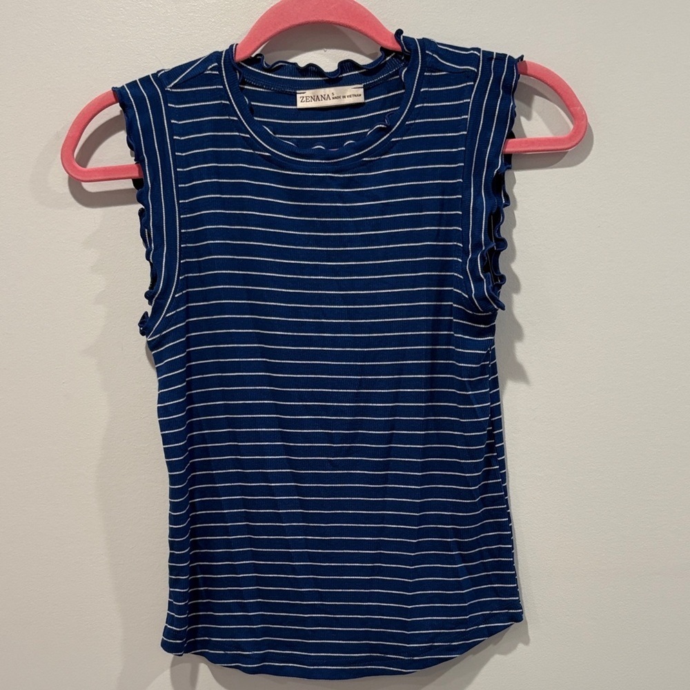 NWOT Zenana Outfitters Navy and White Striped Top